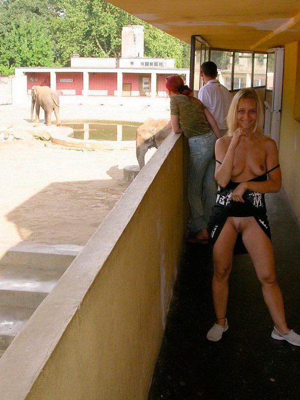 Голая девушка в зоопарке